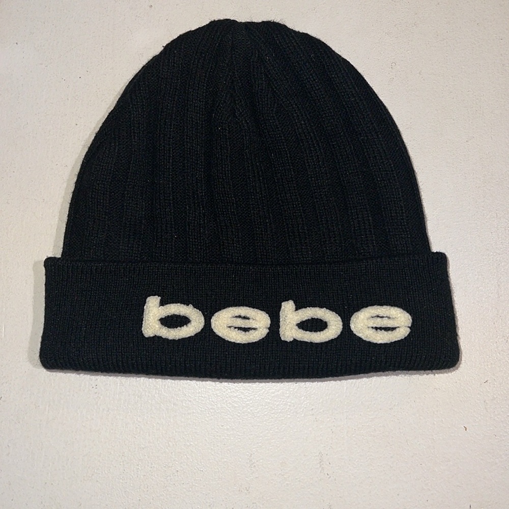 Y2K Bebe Black Ribbed Beanie with Logo